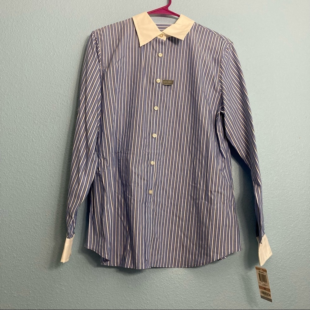 Charter Club Womens Buttondown Stripe Top - Size 12 - Blue/White